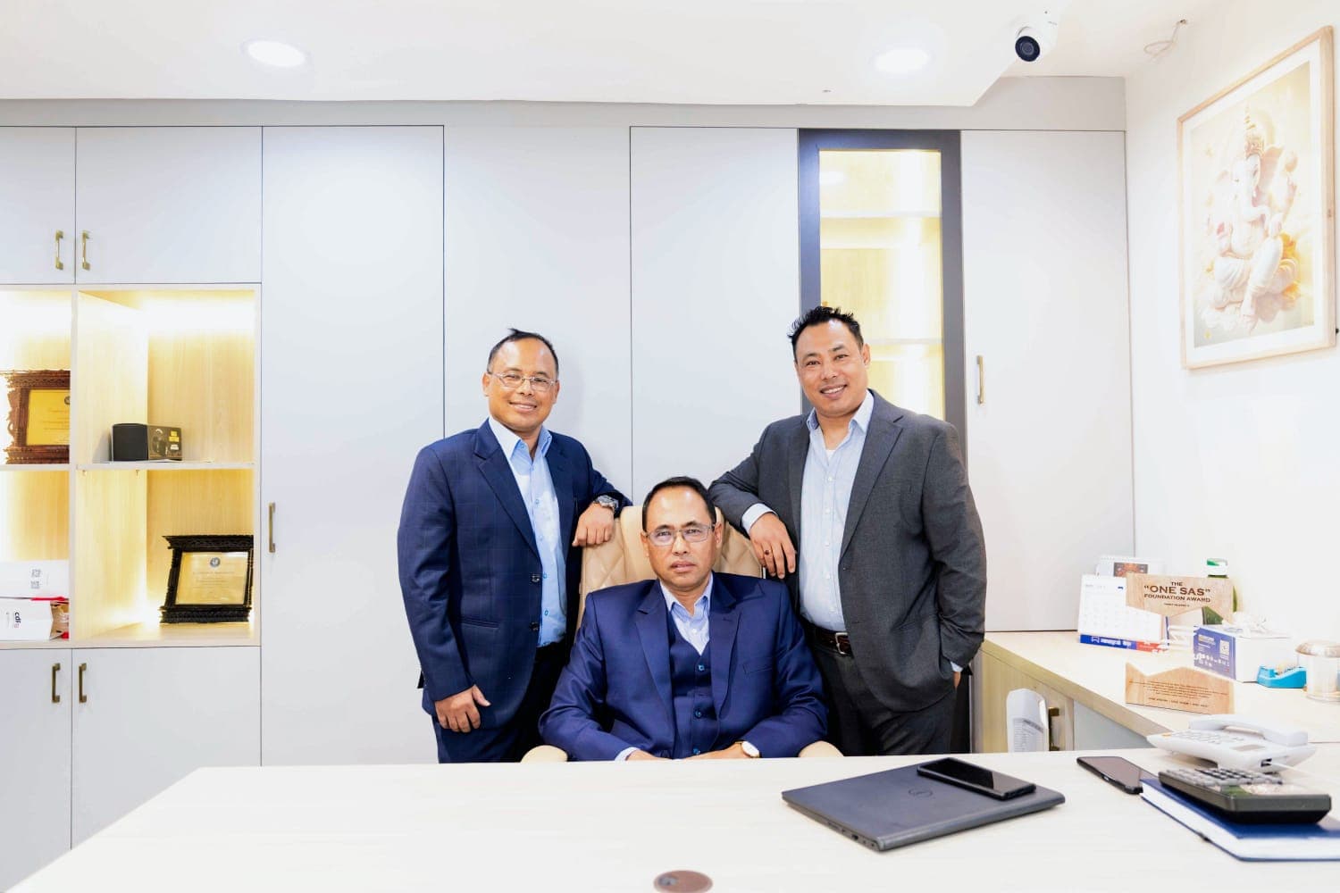 The three founders of SAS Group at the head office